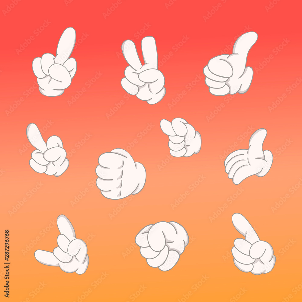 Set of vector illustrations of hand gestures in cartoon style for design. Set of vector illustrations of hand gestures in cartoon style for design.
