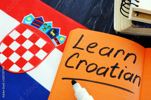 Learn Croatian language sign and flag. photo