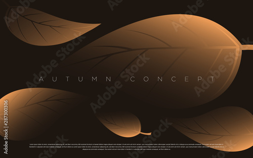 Black and gold luxury leaves pattern vector illustration. Geometric autumn elegant element for header, card, invitation, poster, cover and other web and print design projects