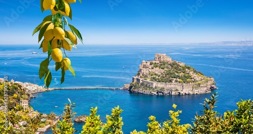Aragonese Castle or Castello Aragonese located near Ischia Island, Italy.