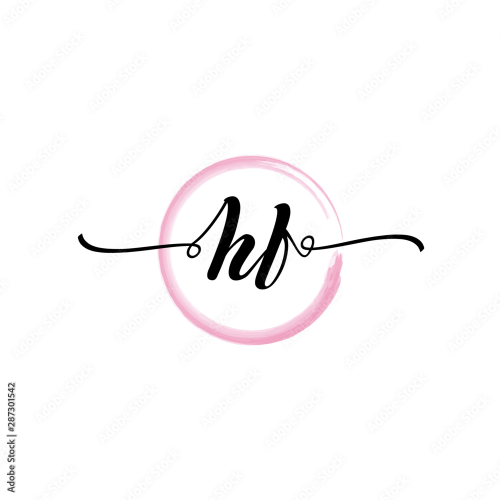 HF initial handwriting logo template. round logo in watercolor color with handwritten letters in the middle. Handwritten logos are used for, weddings, fashion, jewelry, boutiques and business HF initial handwriting logo template. round logo in watercolor color with handwritten letters in the middle. Handwritten logos are used for, weddings, fashion, jewelry, boutiques and business
