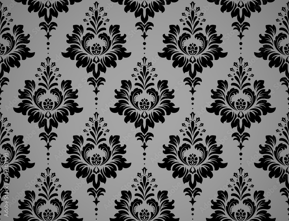 Wallpaper in the style of Baroque. Seamless vector background. Black and grey floral ornament. Graphic pattern for fabric, wallpaper, packaging. Ornate Damask flower ornament