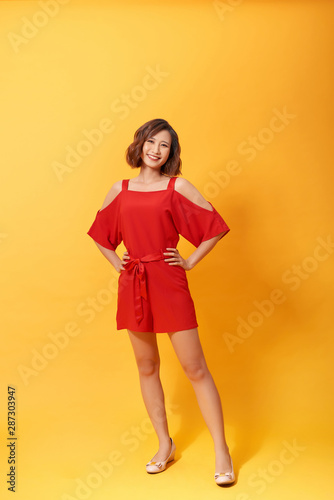 Portrait playful model in spring summer fashionable outfit