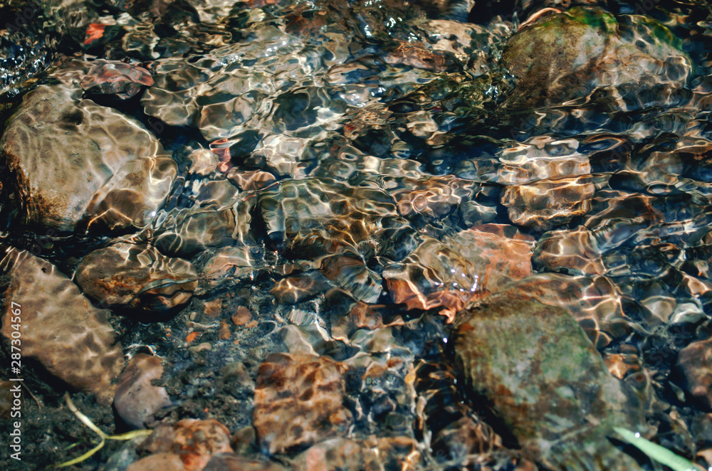 Background of round stones under water Background of round stones under water