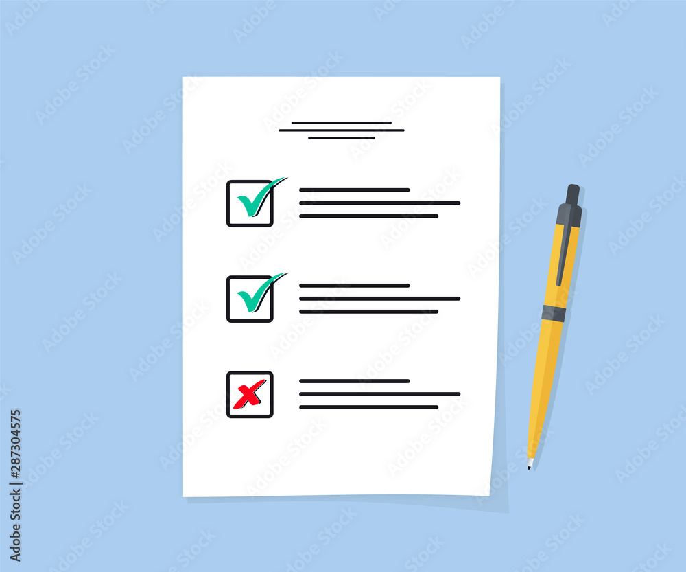 Exam sheet. Business paper with checklist and pencil in a flat design Exam sheet. Business paper with checklist and pencil in a flat design