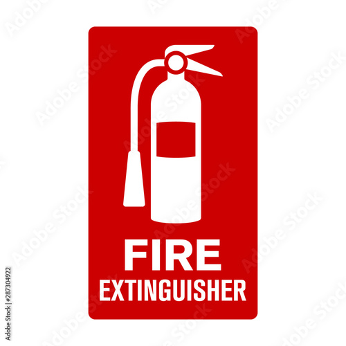 Red fire extinguisher wall sign flat vector for print and websites