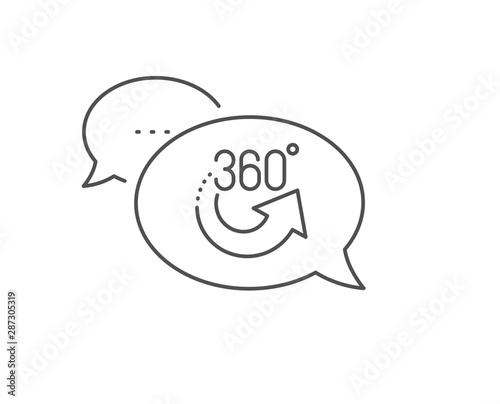 360 degrees line icon. Chat bubble design. VR simulation sign. Panoramic view symbol. Outline concept. Thin line 360 degrees icon. Vector