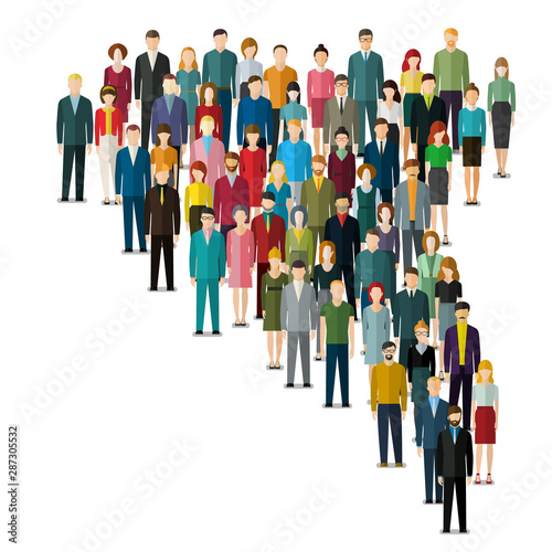The crowd of abstract people standing in queue. Flat design