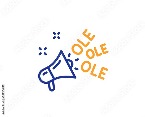 Championship with megaphone sign. Ole chant line icon. Sports event symbol. Colorful outline concept. Blue and orange thin line ole chant icon. Vector