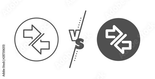 Communication Arrowheads symbol. Versus concept. Synchronize arrows line icon. Navigation pointer sign. Line vs classic synchronize icon. Vector