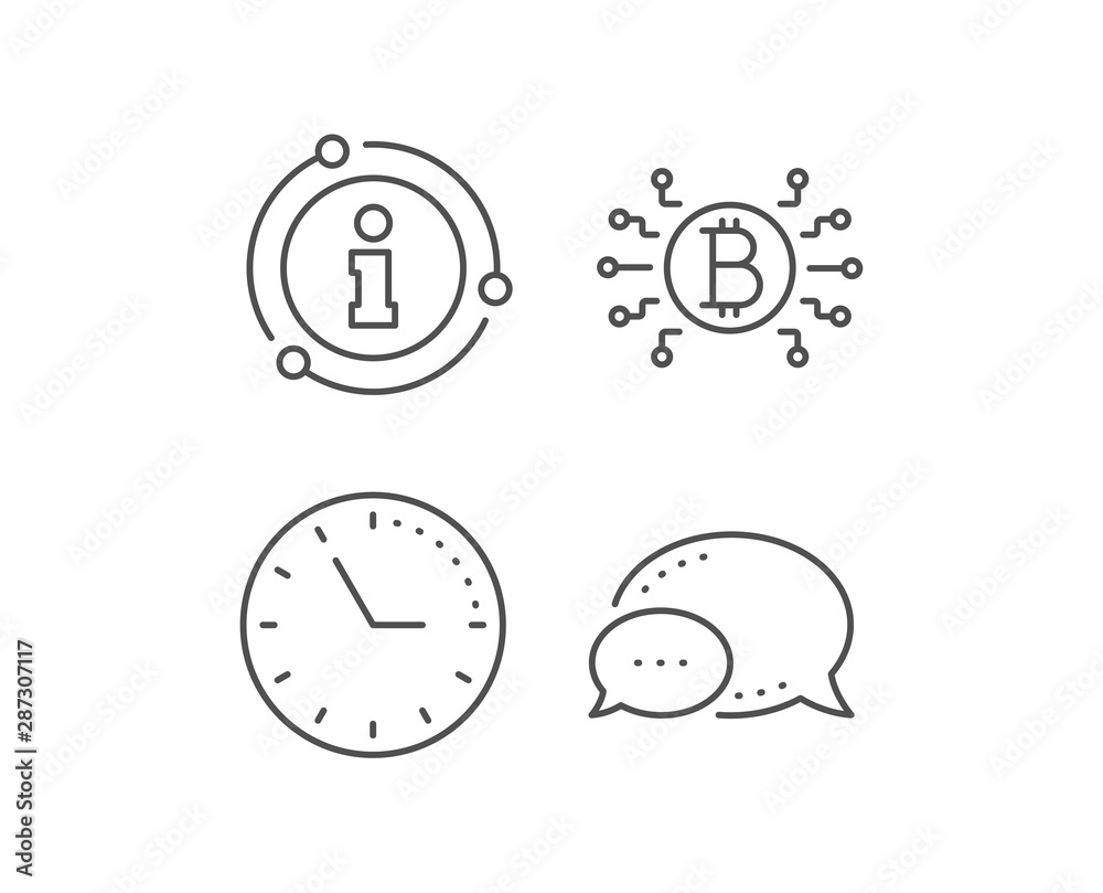 Bitcoin system line icon. Chat bubble, info sign elements. Cryptocurrency scheme sign. Crypto money symbol. Linear bitcoin system outline icon. Information bubble. Vector Bitcoin system line icon. Chat bubble, info sign elements. Cryptocurrency scheme sign. Crypto money symbol. Linear bitcoin system outline icon. Information bubble. Vector