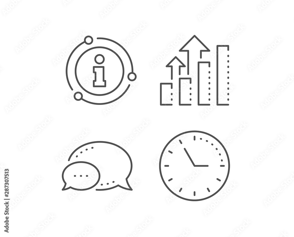 Analysis graph line icon. Chat bubble, info sign elements. Results chart sign. Traffic management symbol. Linear analysis graph outline icon. Information bubble. Vector Analysis graph line icon. Chat bubble, info sign elements. Results chart sign. Traffic management symbol. Linear analysis graph outline icon. Information bubble. Vector