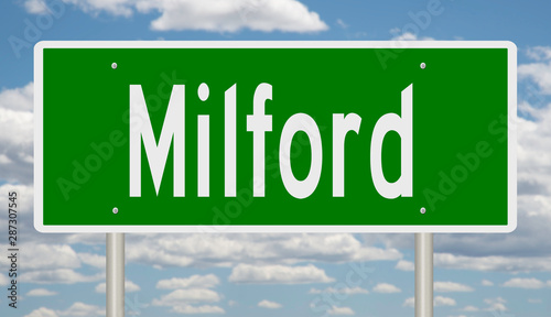 Rendering of a green highway sign for Milford New Hampshire photo