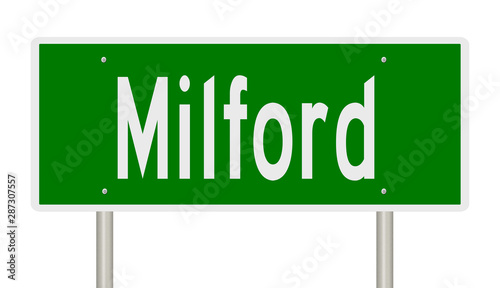 Rendering of a green highway sign for Milford New Hampshire photo
