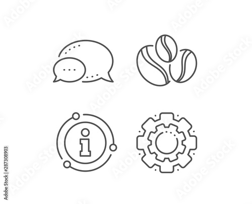 Coffee beans line icon. Chat bubble, info sign elements. Hot drink sign. Whole bean beverage symbol. Linear coffee-berry beans outline icon. Information bubble. Vector