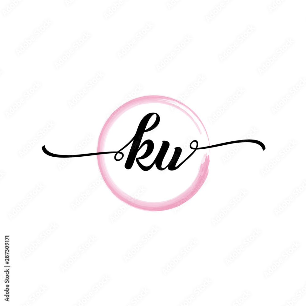 Obraz premium KU initial handwriting logo template. round logo in watercolor color with handwritten letters in the middle. Handwritten logos are used for, weddings, fashion, jewelry, boutiques and business