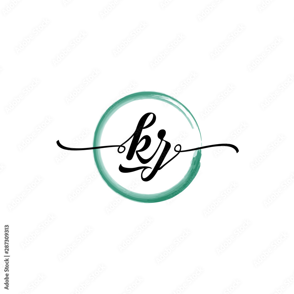 Obraz premium KZ initial handwriting logo template. round logo in watercolor color with handwritten letters in the middle. Handwritten logos are used for, weddings, fashion, jewelry, boutiques and business