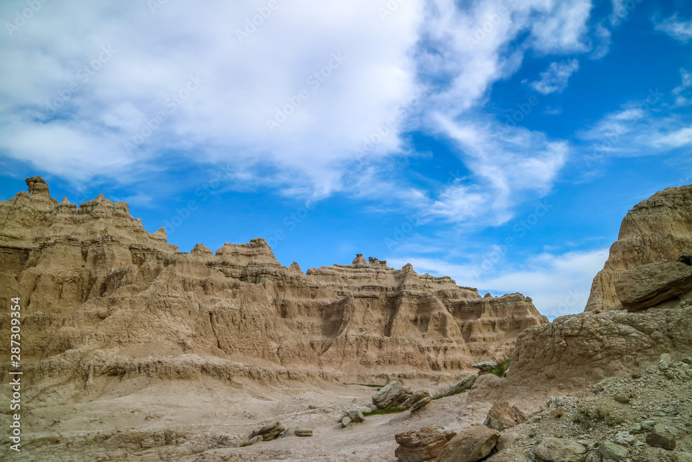 Rocky landscape of the beautiful Badlands National Park, South Dakota