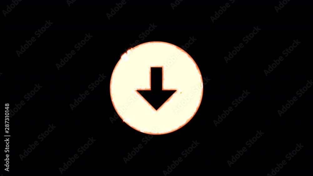 Symbol arrow circle down burns out of transparency, then burns again. Alpha channel Premultiplied - Matted with color black Symbol arrow circle down burns out of transparency, then burns again. Alpha channel Premultiplied - Matted with color black