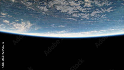 3d render, near, low earth orbit blue planet. 4k in outer space, Surface. High quality.