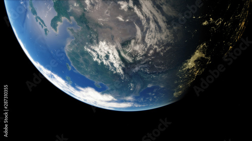 3d render, near, low earth orbit blue planet. 4k in outer space, Surface. High quality.