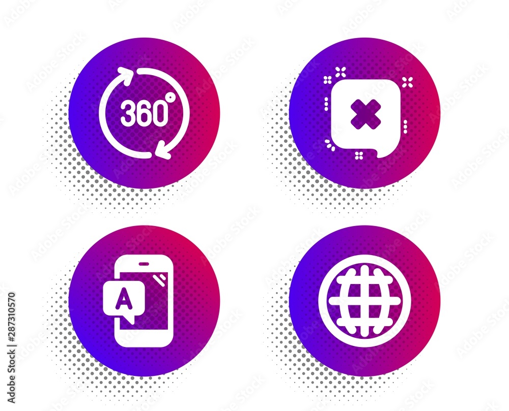 Ab testing, Reject and 360 degrees icons simple set. Halftone dots button. Globe sign. Phone test, Delete message, Full rotation. Internet world. Technology set. Classic flat ab testing icon. Vector Ab testing, Reject and 360 degrees icons simple set. Halftone dots button. Globe sign. Phone test, Delete message, Full rotation. Internet world. Technology set. Classic flat ab testing icon. Vector