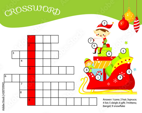 Christmas crossword for kids and toddlers. Educational game for children.
