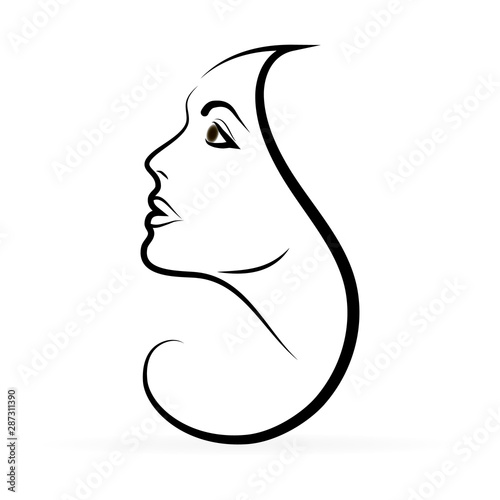 Silhouette of young woman. Female vector icon. Face profile view. Woman profile silhouette with long hair. Fashion girl for beauty salon design. Hair style icon. Vector illustration.