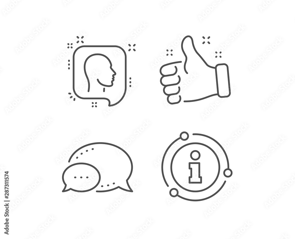 Head line icon. Chat bubble, info sign elements. Human profile speech bubble sign. Facial identification symbol. Linear head outline icon. Information bubble. Vector Head line icon. Chat bubble, info sign elements. Human profile speech bubble sign. Facial identification symbol. Linear head outline icon. Information bubble. Vector