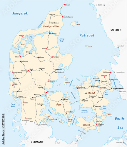 Map of the main railroad tracks in Denmark