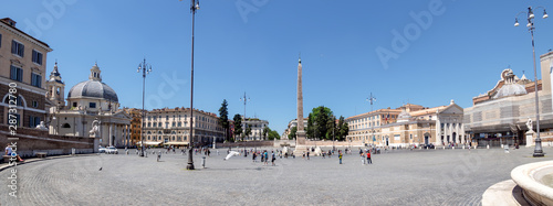 Canvas Print Rome, Italy: Panoramic of Piazza del Popolo with people walking around