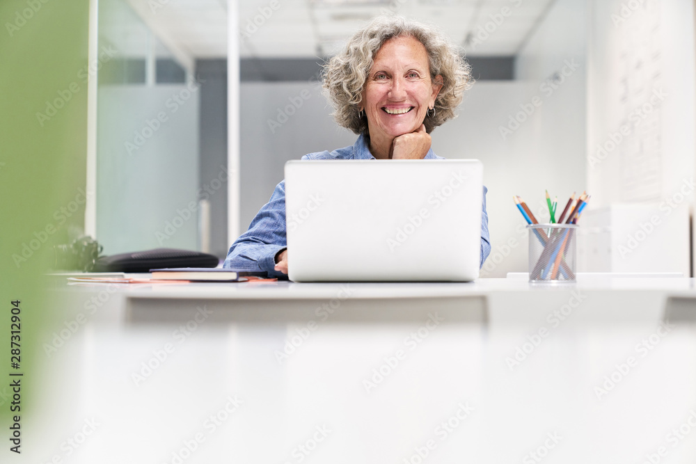 Glückliche Seniorin beim E-Learning am Computer Glückliche Seniorin beim E-Learning am Computer