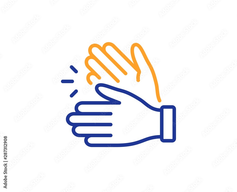 Clap sign. Clapping hands line icon. Victory gesture symbol. Colorful outline concept. Blue and orange thin line clapping hands icon. Vector