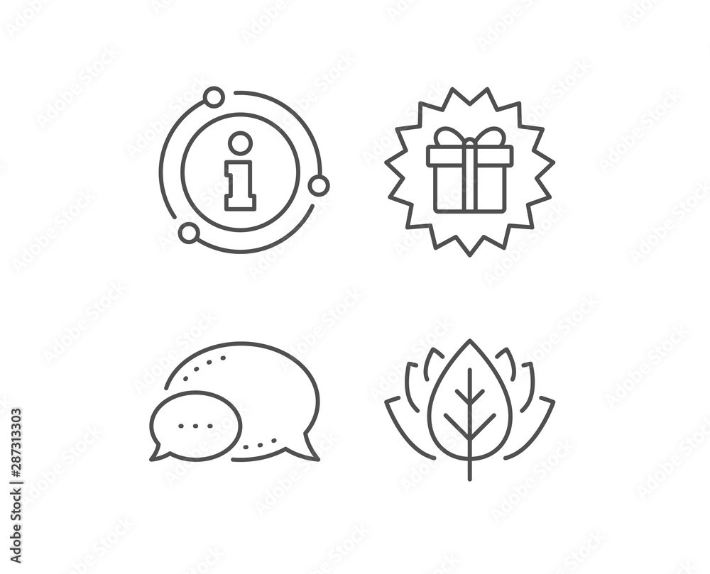 Gift box offer line icon. Chat bubble, info sign elements. Present or Sale sign. Birthday Shopping symbol. Package in Gift Wrap. Linear surprise gift outline icon. Information bubble. Vector Gift box offer line icon. Chat bubble, info sign elements. Present or Sale sign. Birthday Shopping symbol. Package in Gift Wrap. Linear surprise gift outline icon. Information bubble. Vector