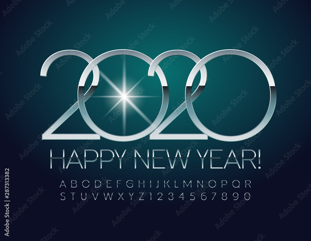 Vector chic Greeting Card Happy New Year 2020. Luxury slim Font. Chic Silver Font. Vector chic Greeting Card Happy New Year 2020. Luxury slim Font. Chic Silver Font.