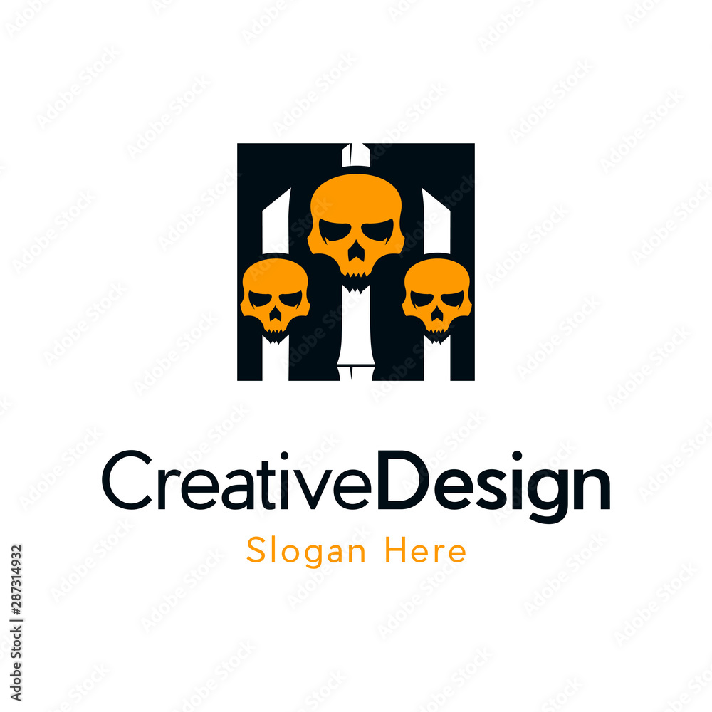 Three Head Skull Creative Illustration Logo Element Design Template Vector