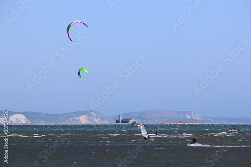 kitesurfers in Portland harbour, Dorset