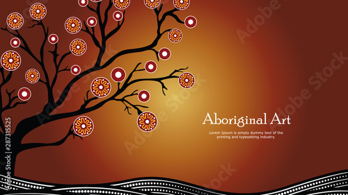 Aboriginal art vector banner with text.