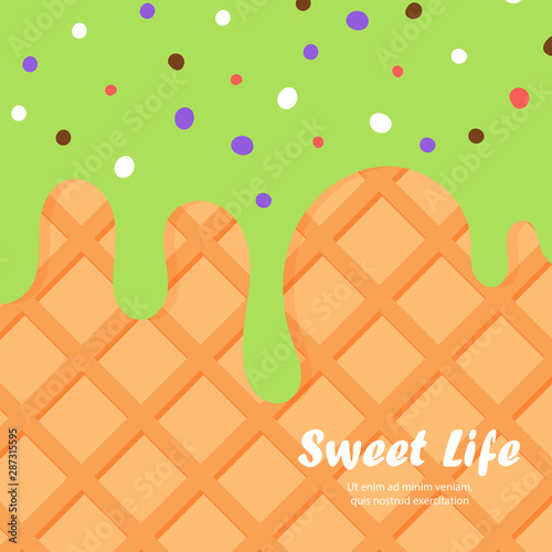 Ice cream and wafer background. Sweet dessert vector illustration