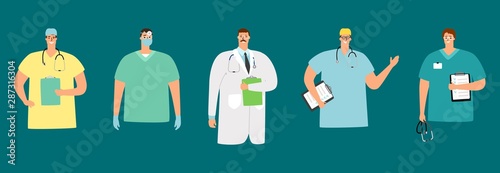 Male madics. Vector ambulance team. Hospital staff flat characters, medicine illustration