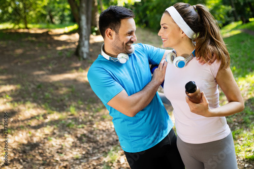 Fitness training for couple in love outside