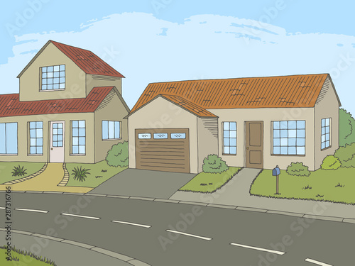 Street road graphic color landscape sketch illustration vector
