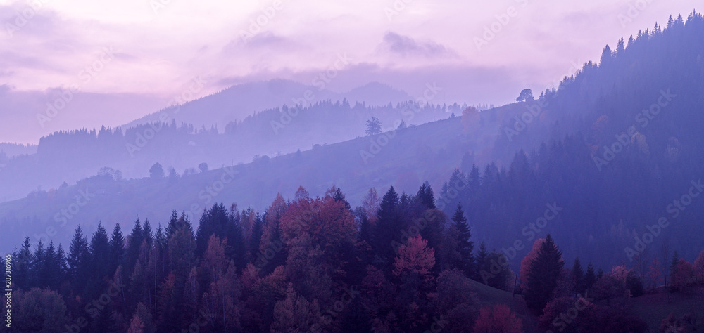 Obraz premium Carpatian mountains at the fog
