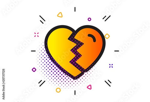 Divorce sign. Halftone circles pattern. Break up Love icon. Valentines day symbol. Classic flat break up icon. Vector