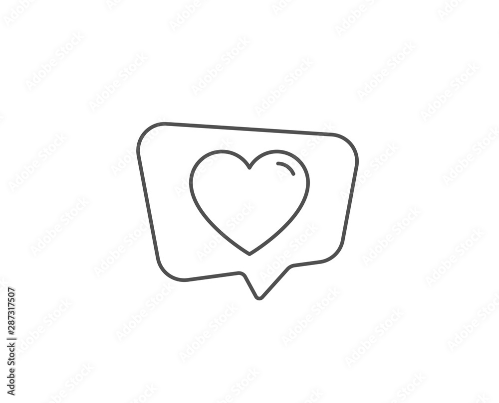 Heart line icon. Chat bubble design. Love sign. Valentines Day sign symbol. Outline concept. Thin line heart icon. Vector