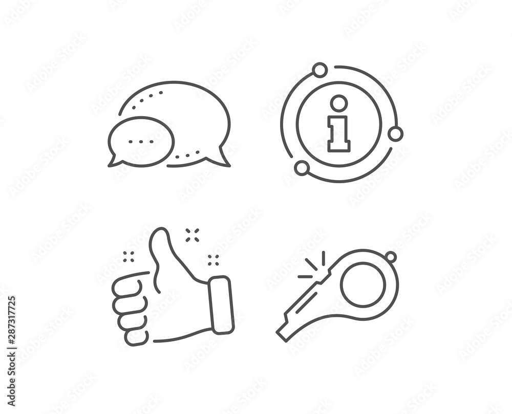 Whistle line icon. Chat bubble, info sign elements. Kick-off sign. Referee tool symbol. Linear whistle outline icon. Information bubble. Vector Whistle line icon. Chat bubble, info sign elements. Kick-off sign. Referee tool symbol. Linear whistle outline icon. Information bubble. Vector
