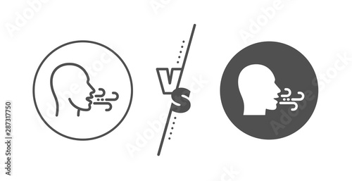 Breath difficulties sign. Versus concept. Breathing line icon. Respiration problems symbol. Line vs classic breathing exercise icon. Vector