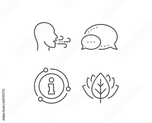 Breathing line icon. Chat bubble, info sign elements. Breath difficulties sign. Respiration problems symbol. Linear breathing exercise outline icon. Information bubble. Vector
