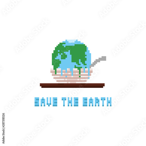 Pixel melt bingsu earth.save the earth concept.