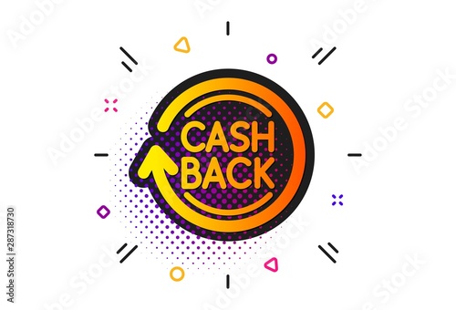 Money transfer sign. Halftone circles pattern. Cashback service icon. Rotation arrow symbol. Classic flat cashback icon. Vector